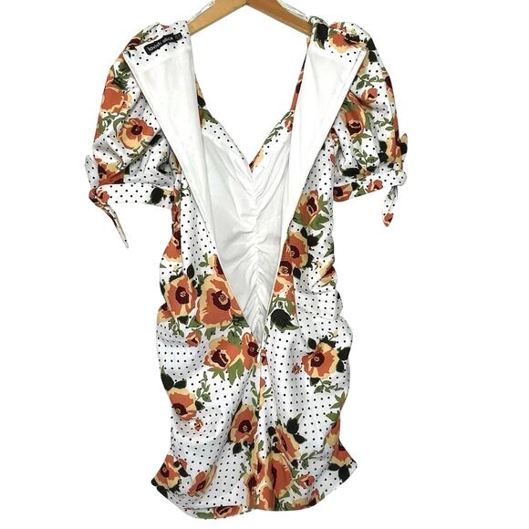 LAVISH ALICE Women’s Polkadot Floral Puff Sleeved Ruched Mini Dress - Picture 5 of 5
